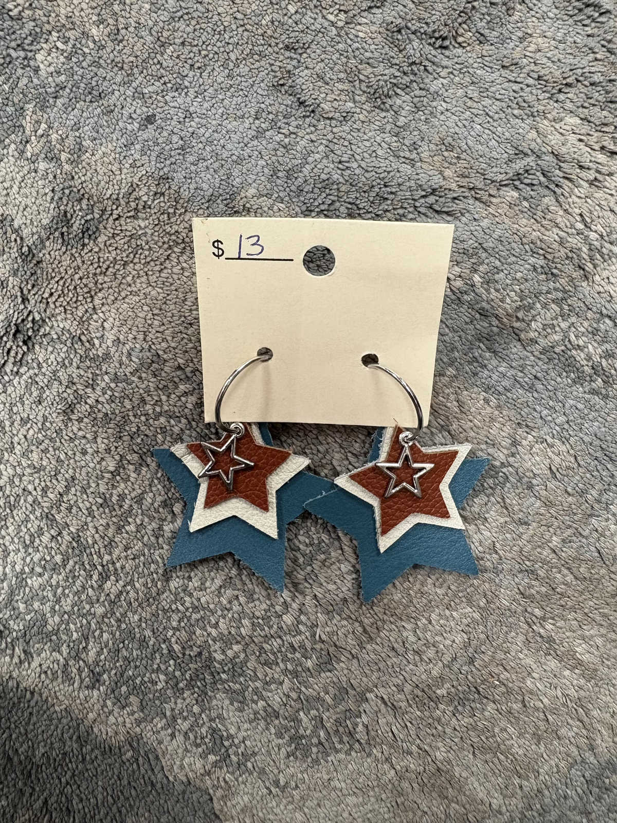 Teal, Taupe, and Brown Multi Later Star Earrings