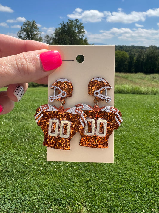 9903- Orange & White Sequence Jersey Earrings *TN COLLECTION*