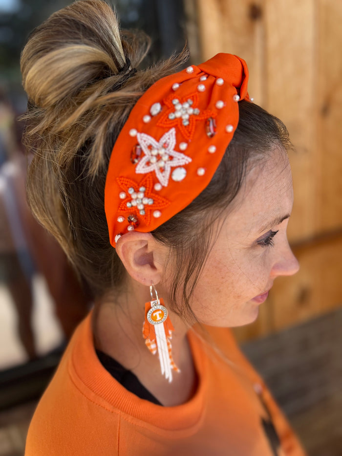 9910- Star Beaded Orange & White Headband *TN COLLECTION*