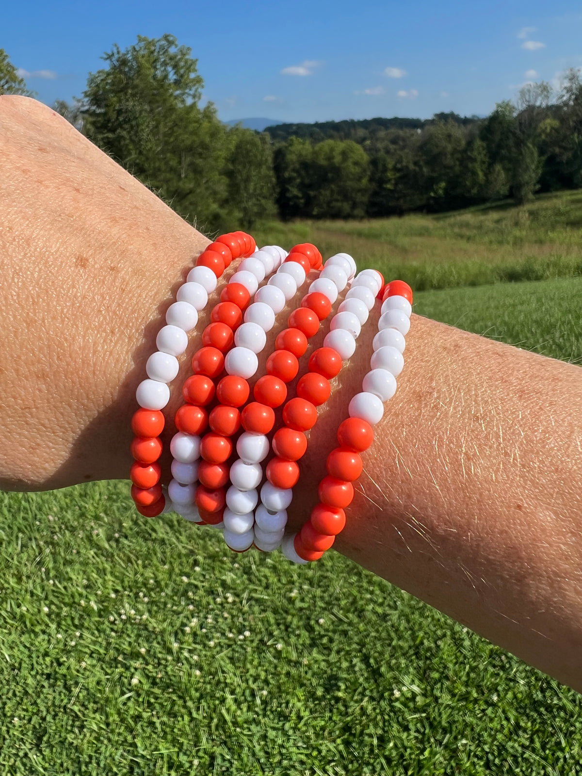 9911- Beaded Orange & White Bracelet Set *set of 6*