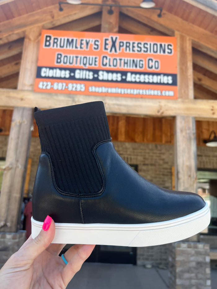 9913- Black Sweater Weather Wedged Bootie by Corkys