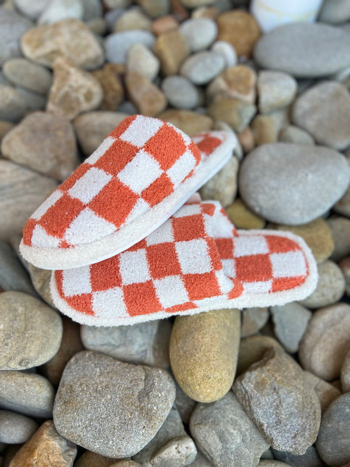 9924- Orange & White Checker House Slippers *TN COLLECTION*