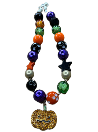 Eclectic Colorful Blingy Jack-O-Lantern Necklace | Indigo Blue | PREORDER