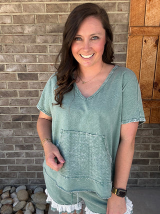 Moss Green Mineral Washed Eyelet Picket Blouse by J. Her