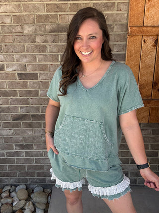 Moss Green Mineral Washed Eyelet Picket Blouse by J. Her