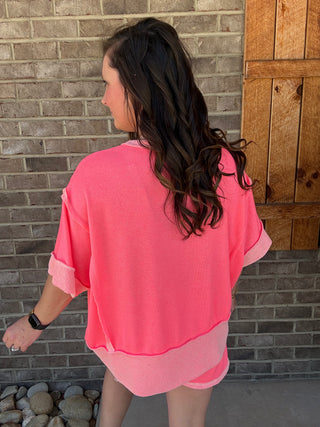 Neon Pink Oversized Reverse Contrast Branded Top by J. Her