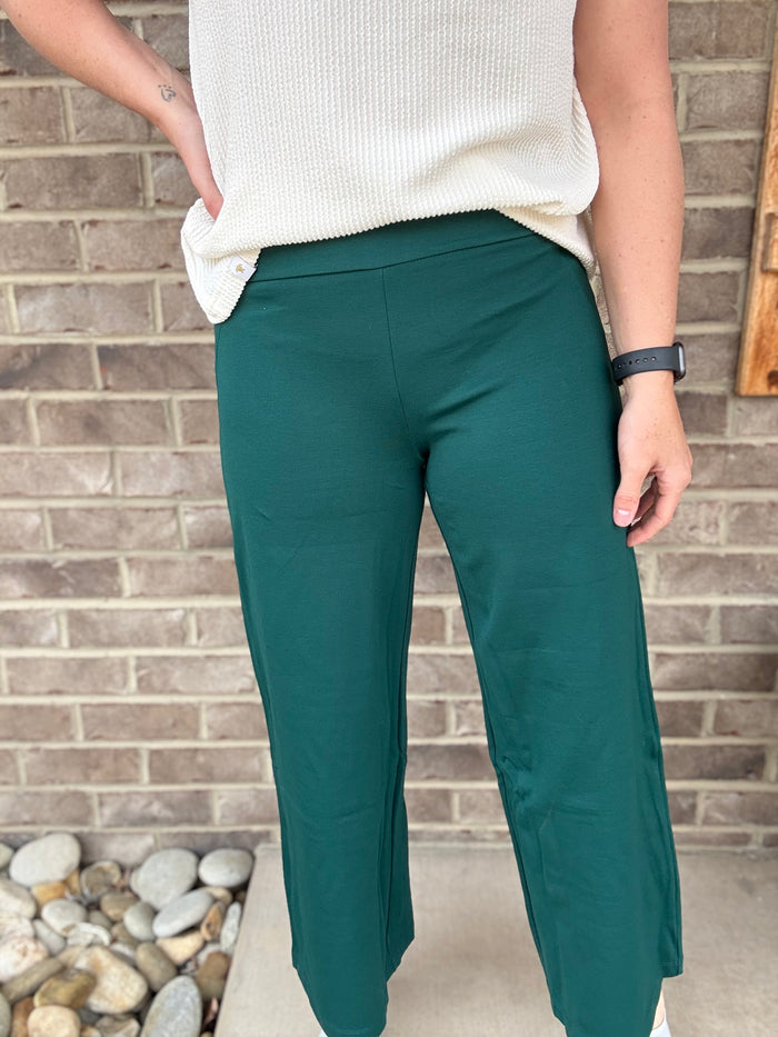 Hunter Green Wide Crop Magic Pants by Dear Scarlet