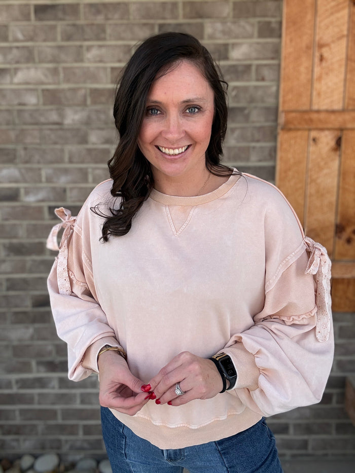 Icy Pink French Terry Long Sleeve Top w/ Bows by Mittoshop