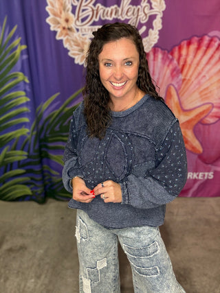 Indigo Peace & Petals Thermal Pullover | POL PREORDER
