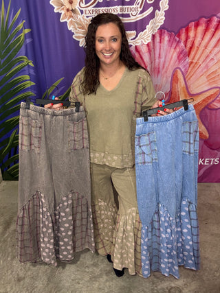 Mineral Washed Boho Pattern Patched Pants | J. HER | PREORDER