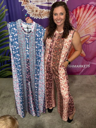Petal Diary Terry Button Henley Jumpsuit