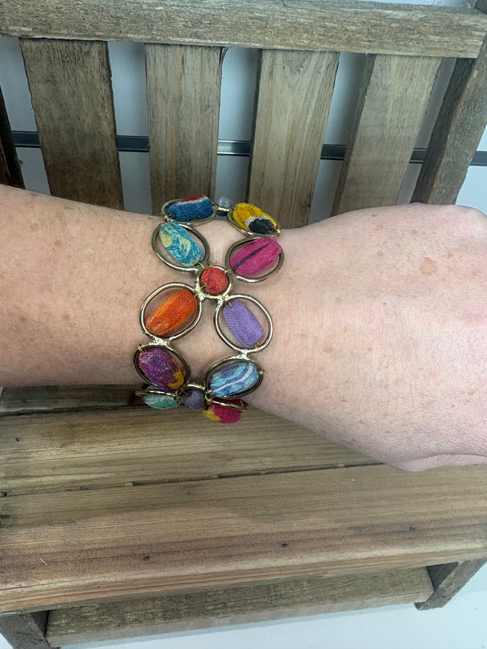 Aasha Kantha Handcrafted Oval Bead Flower Cuff Bracelet