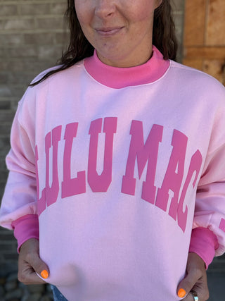 Pink & Bubblegum Puff Mock Neck Lulu Mac Pullover