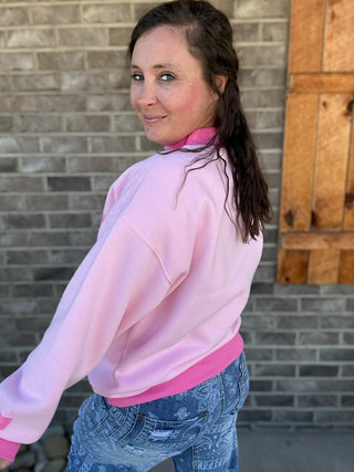 Pink & Bubblegum Puff Mock Neck Lulu Mac Pullover
