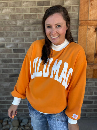 Orange & White Puff Mock Neck Lulu Mac Pullover