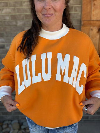 Orange & White Puff Mock Neck Lulu Mac Pullover