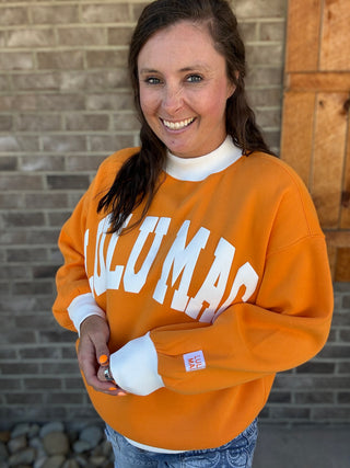 Orange & White Puff Mock Neck Lulu Mac Pullover