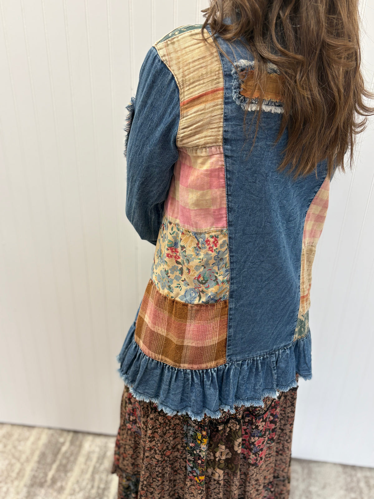 Western Boho Chic: Patched Denim Shrug by Young Threads