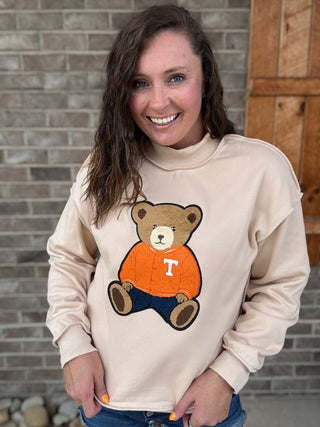 Beige Tennessee Bear Mock Neck Pullover