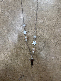 Pearl Star with Ribbon Charm Necklace