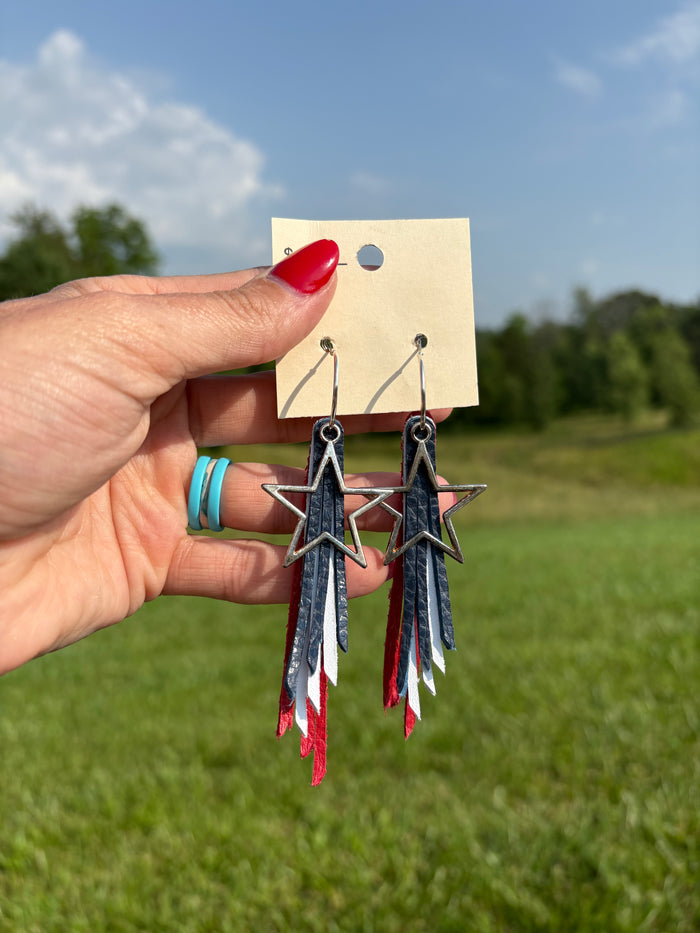 Red, White & Blue Star Fringe Earrings