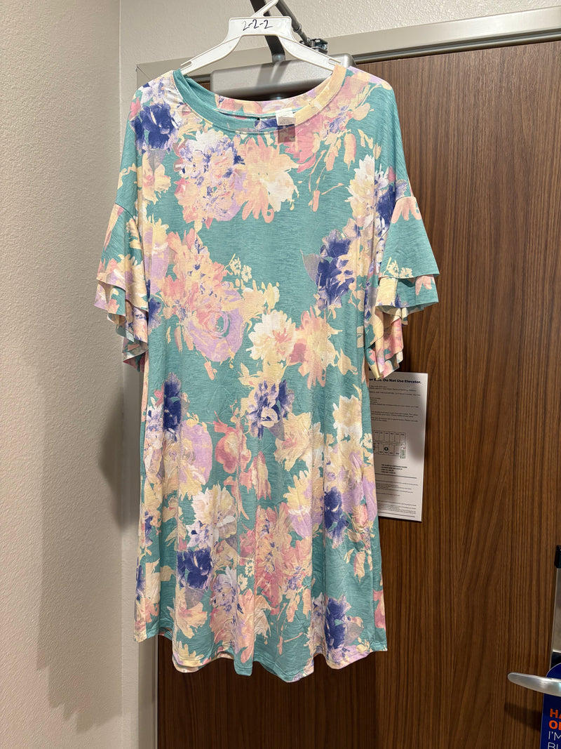 Mint Garden Ruffle Sleeve Floral Top