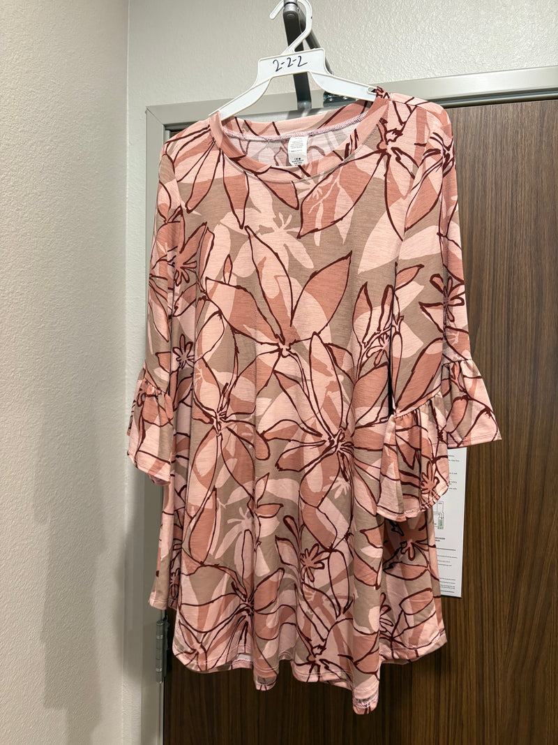 Blush Mocha Outline Floral Ruffle Sleeve Top *DALLAS PREORDER*