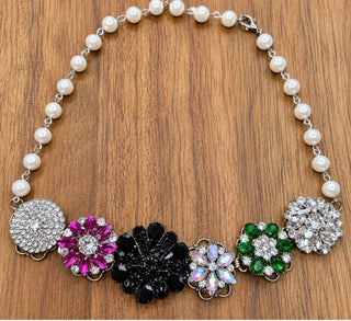 Black Floral Stone Crystal Necklace | INDIGO BLUE TAKEOVER | PREORDER