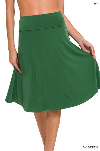 3225- Dark Green A Line Flare Skirt