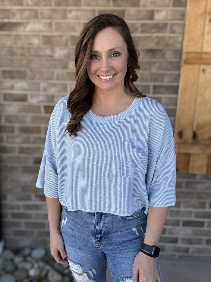 Ice Blue Ribbed Pocket Tee by Simply Southern