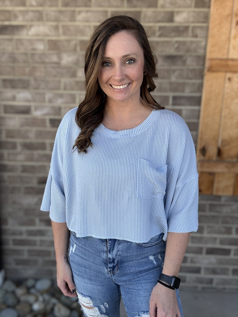 Ice Blue Ribbed Pocket Tee by Simply Southern