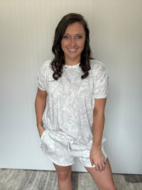 Icy Woodland Camo Short Sleeve Crew Neck Top & Fleece Shorts Set by Royce