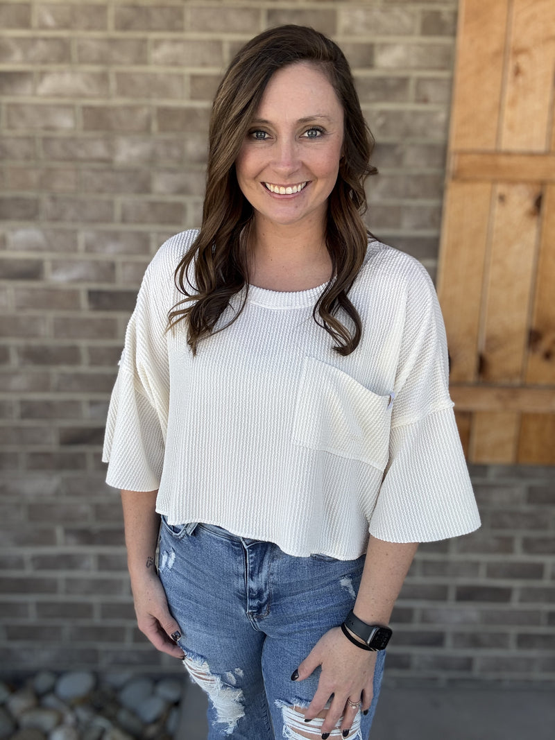 Ivory Ribbed Pocket Tee by Simply Southern