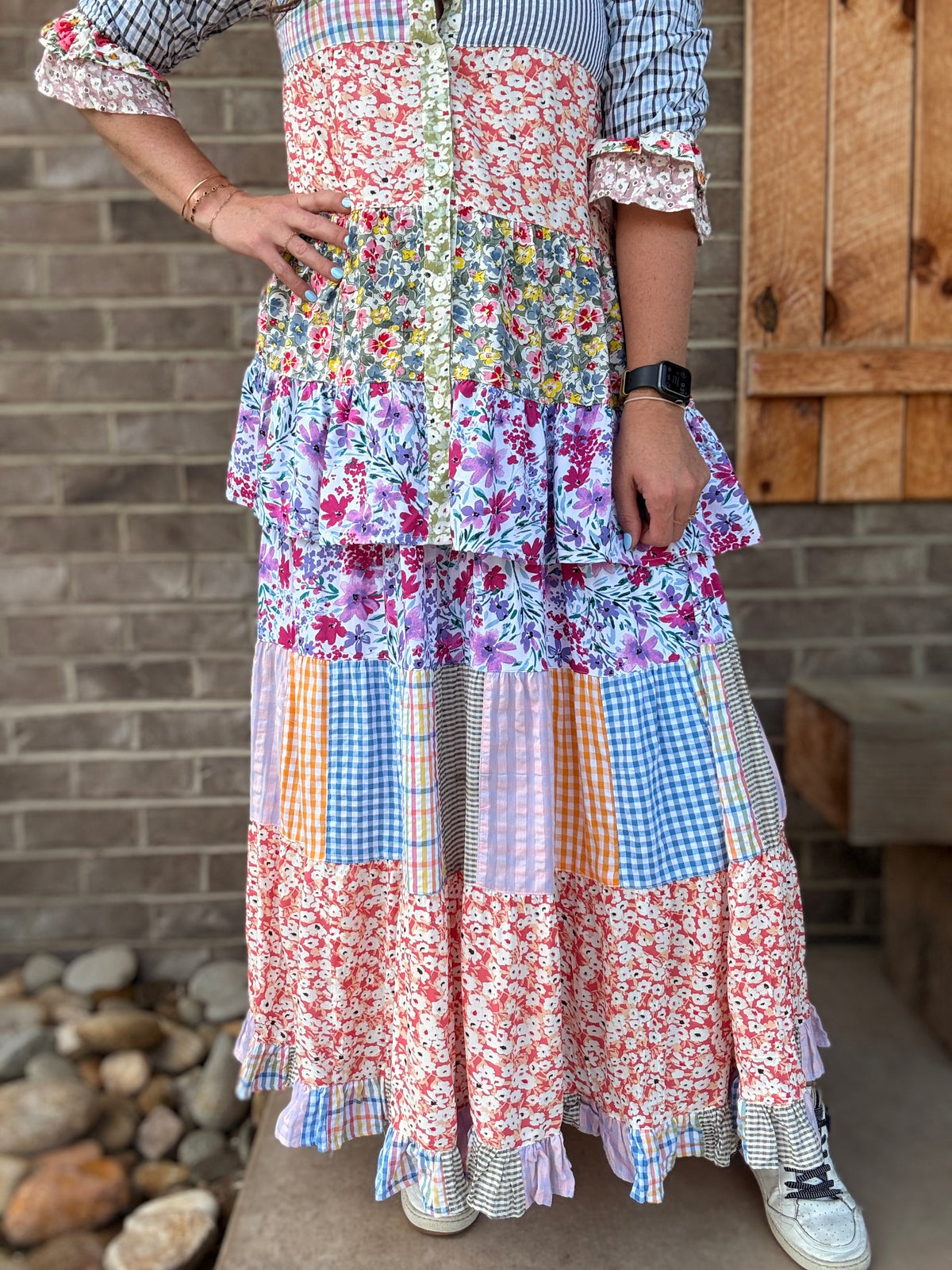 Ivory Tiered Patchwork Skirt & Top Set by Young Threads
