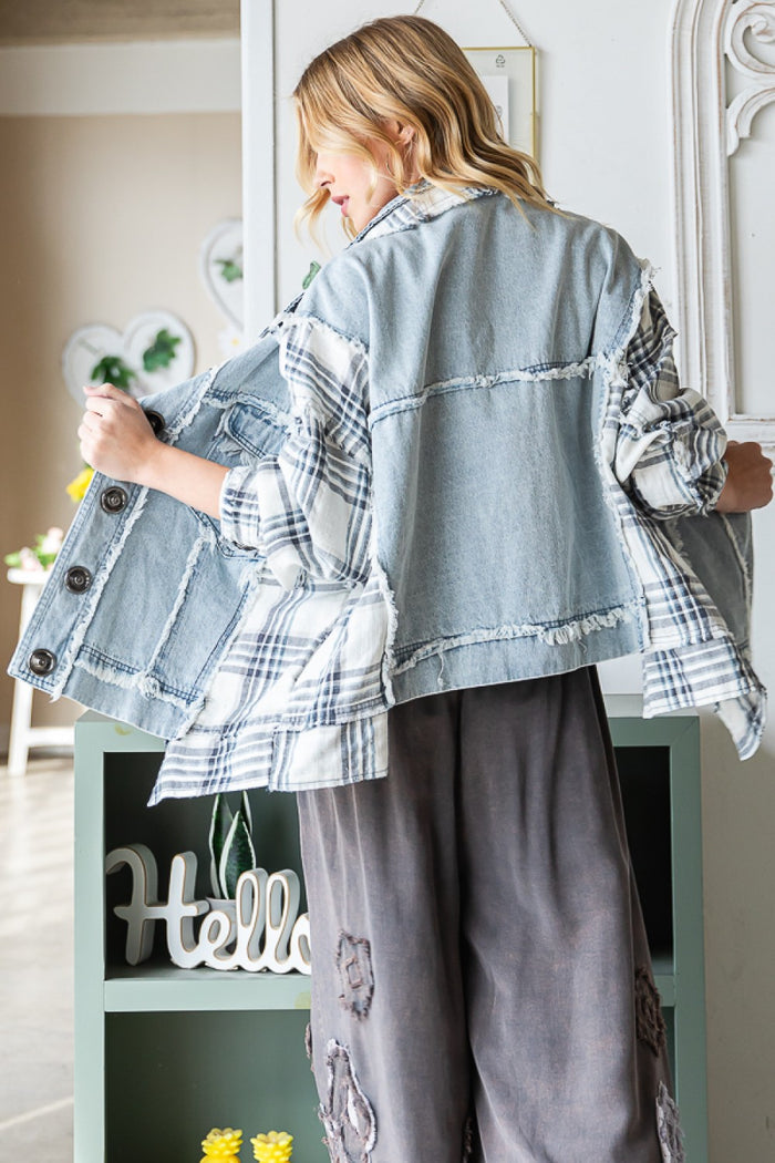 432- Denim Plaid Mixed Jacket *OLI & HALI*