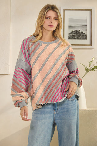 Washed Bias Stripes Detail Pullover | OLI & HALI ATLANTA