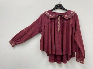 Washed Embroidered Peter Pan Collar Tunic Top | OLI & HALI ATLANTA