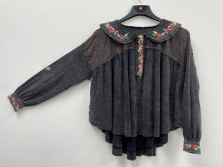 Washed Embroidered Peter Pan Collar Tunic Top | OLI & HALI ATLANTA