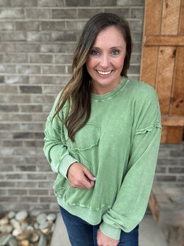 Juniper Green Flower Patch Washed Terry Pullover by Easel