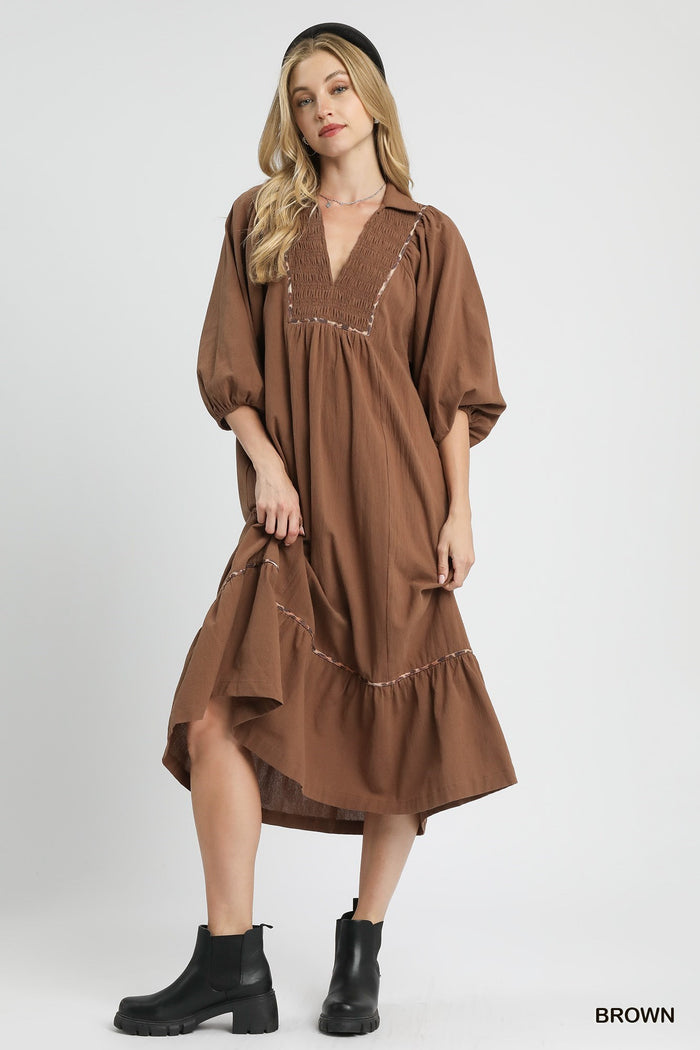 Brown Cotton Collared Mini Dress by Umgee