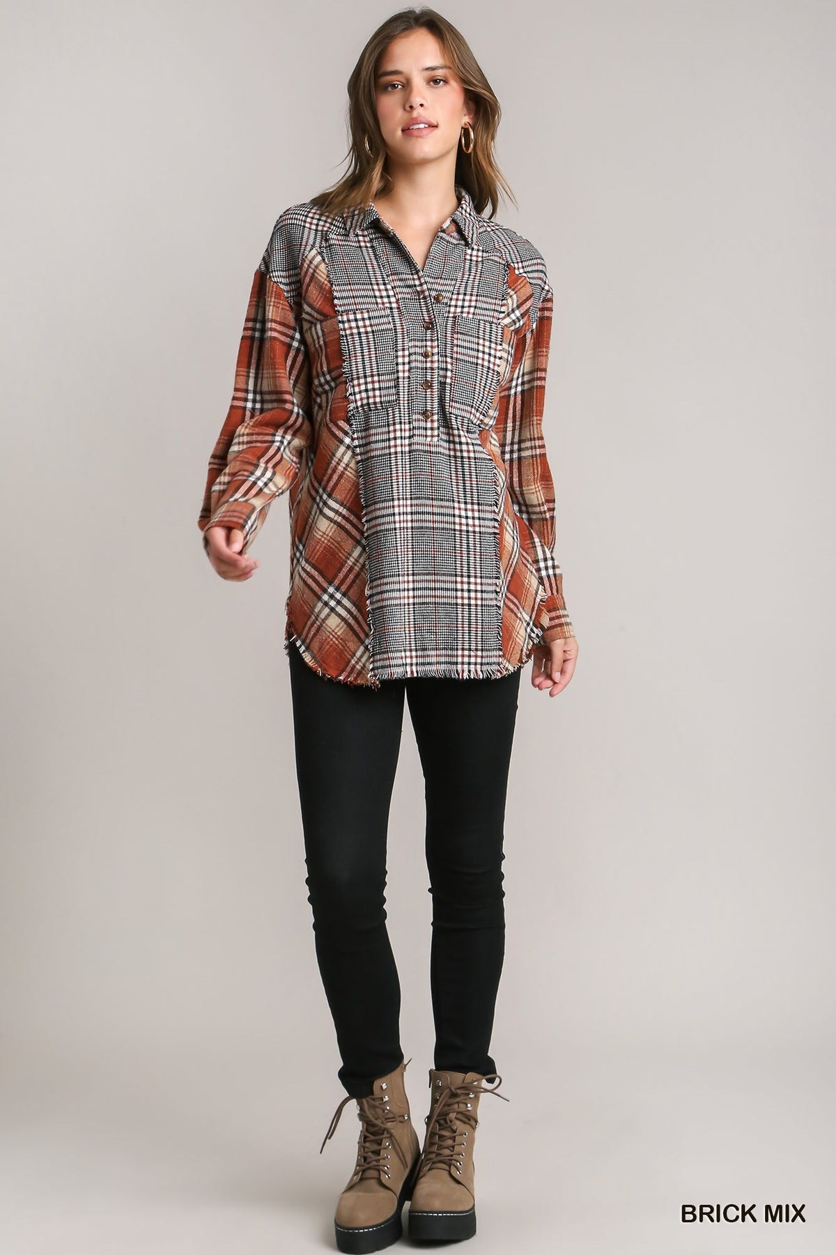 10125- Brick Mix Button Down Top [UMGEE]