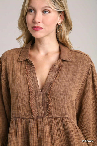 9949- Brown Gauze Material Tier Dress [UMGEE]