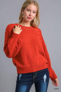 9242- Rust Chenille Cable Knit Pullover Sweater [UMGEE]