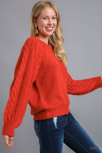 9242- Rust Chenille Cable Knit Pullover Sweater [UMGEE]