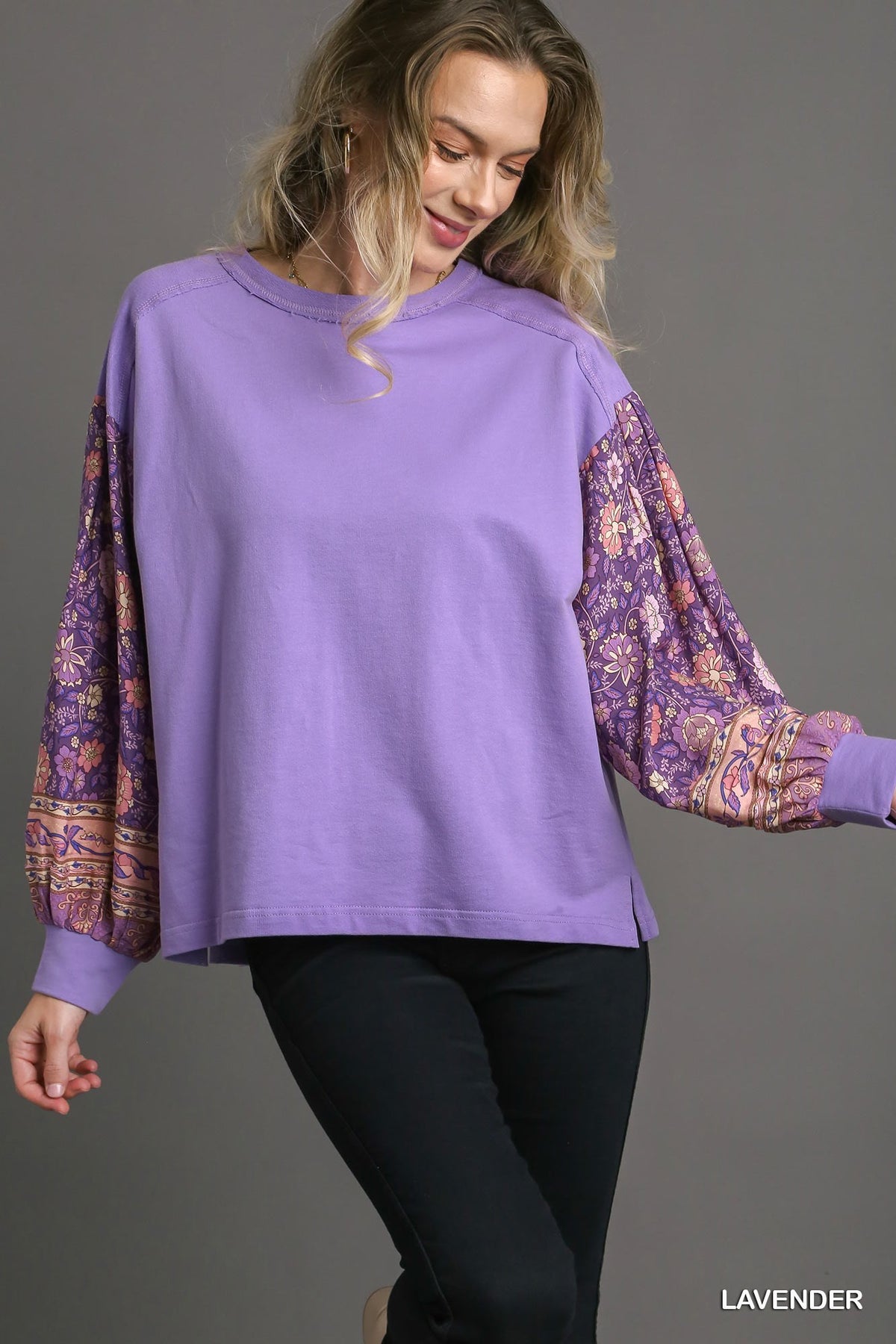 10086- Lavender French Terry Top w/ Boarder Sleeves