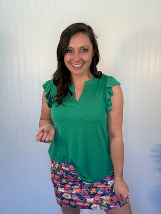 Kelly Green Lizzy Flutter Top by Dear Scarlett