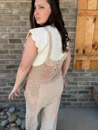 Khaki Patchwork Washed Terry Wide Leg Jumpsuit by Easel