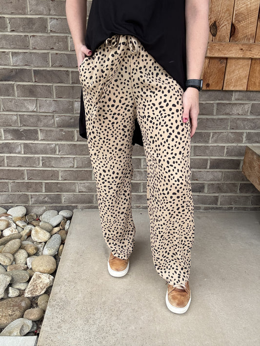 8456- Khaki and Black Animal Print Pants