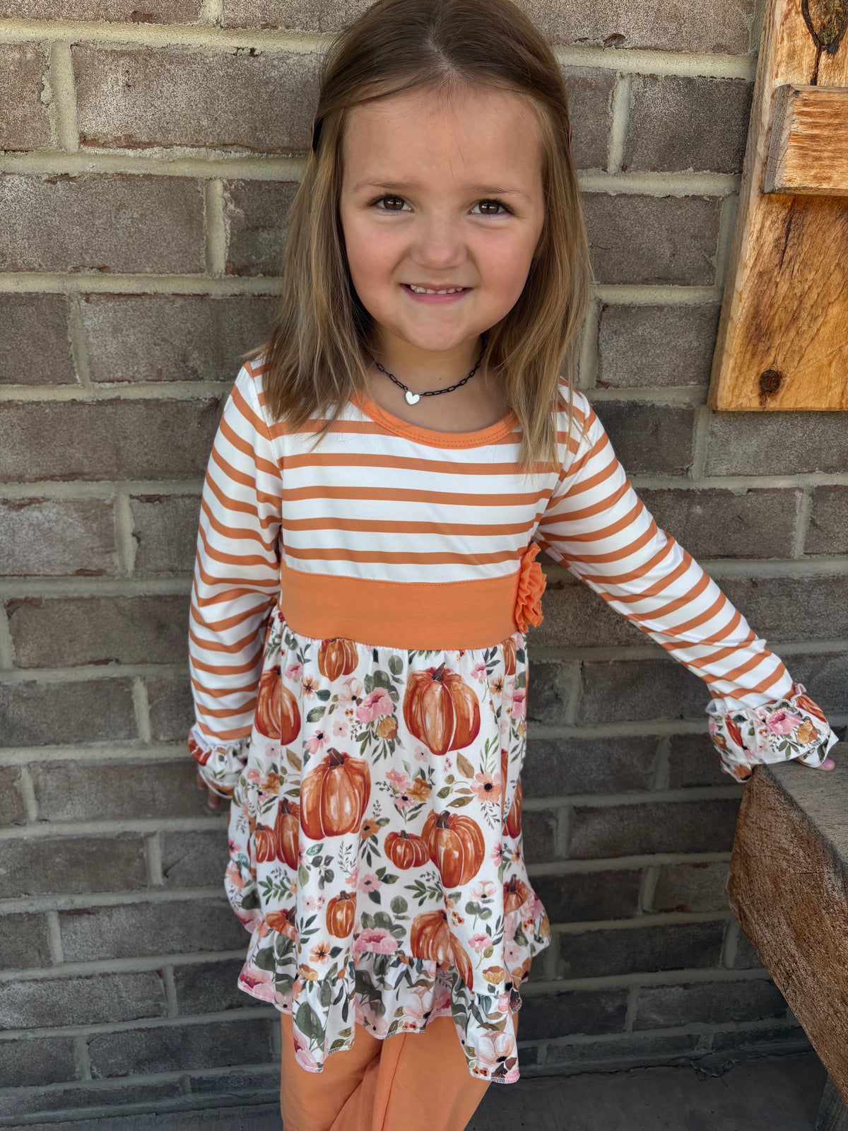 Kids Pumpkin Stripe Ruffle Rosette Two Piece Fall Pant Set *KIDS*