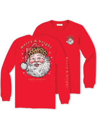 Merry & Bright Leopard Santa Long Sleeve T-Shirt by Simply Southern